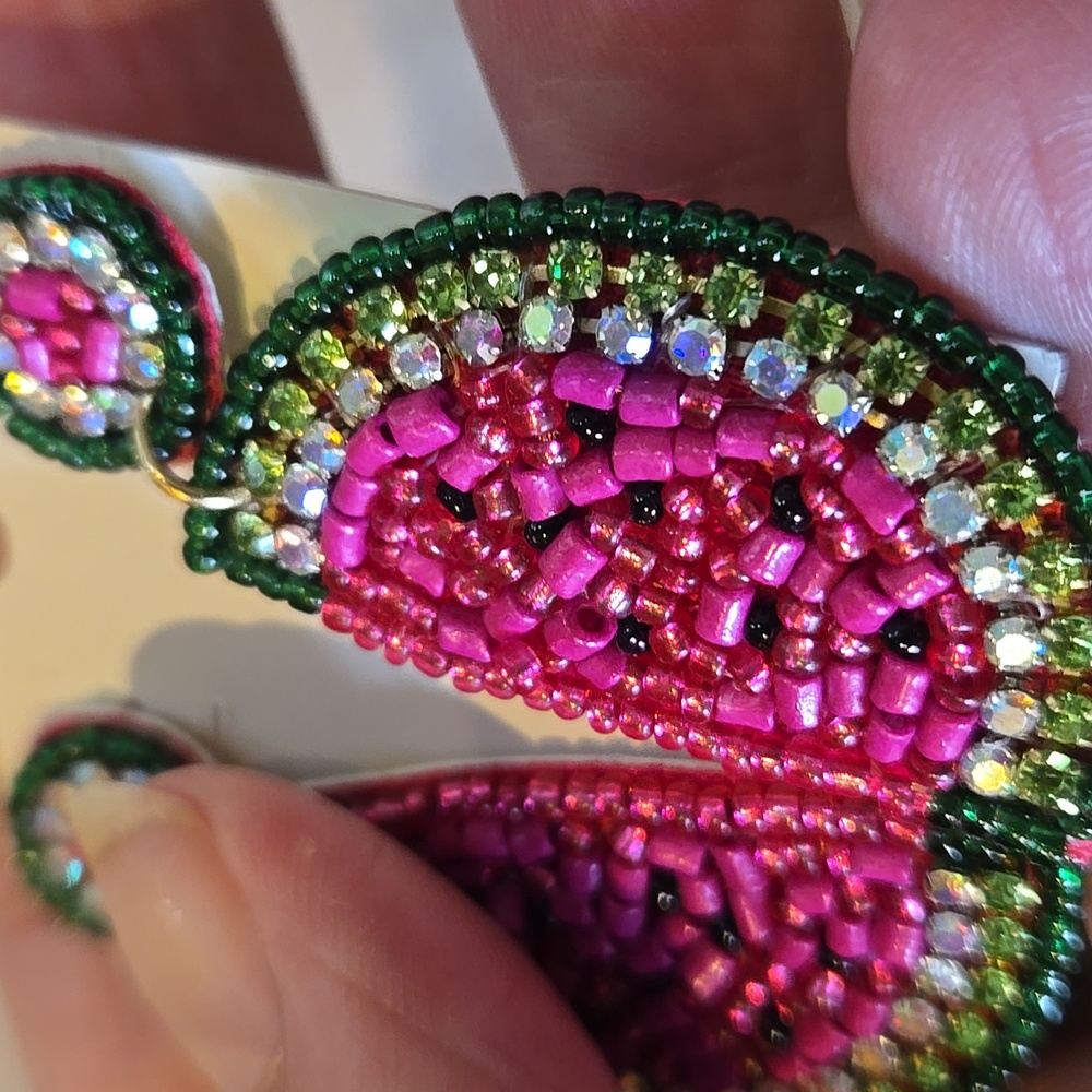 Francesca's Collections Beaded Watermelon Dangle Earrings - Picture 3 of 5